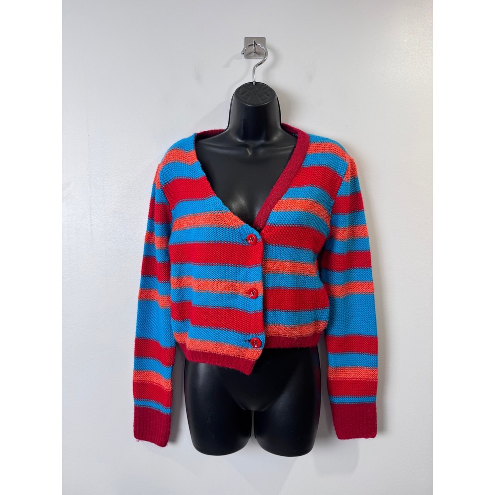 Andersson Bell Women Red Blue Marta Stripe Wool Blend Cropped Cardigan Small